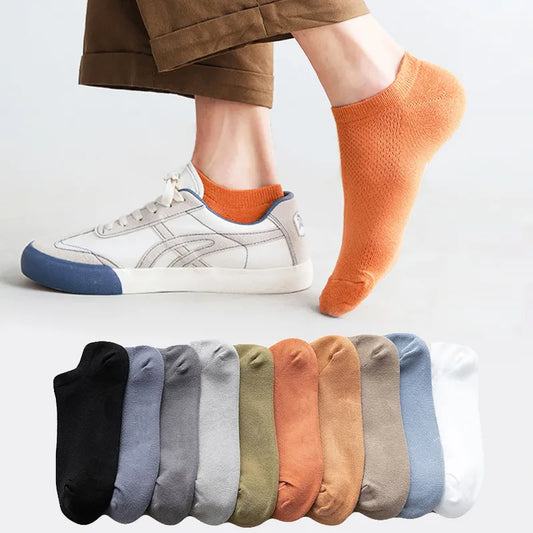 5 Pairs Organic Cotton Men & Women Short Socks Summer Mesh Breathable Ankle Boat Socks Solid Color