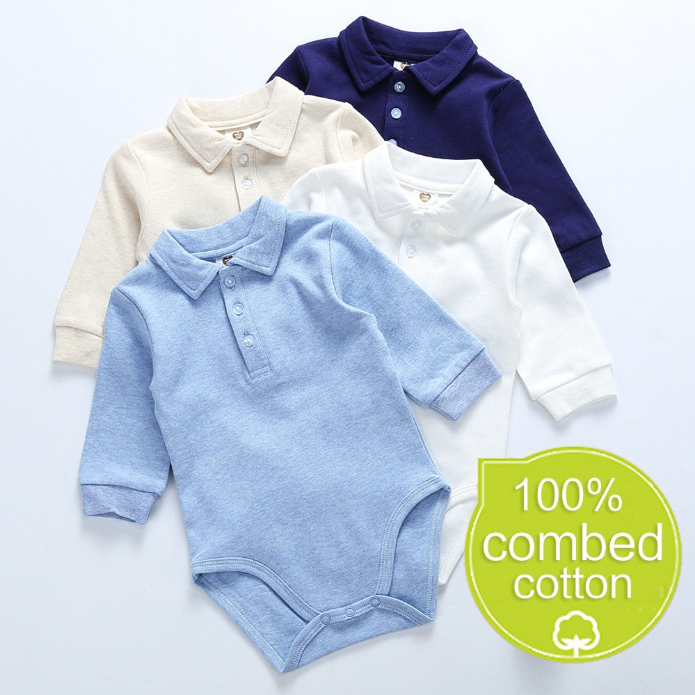 100% Cotton Polo Collar Jumpsuit Baby Boy Bodysuit