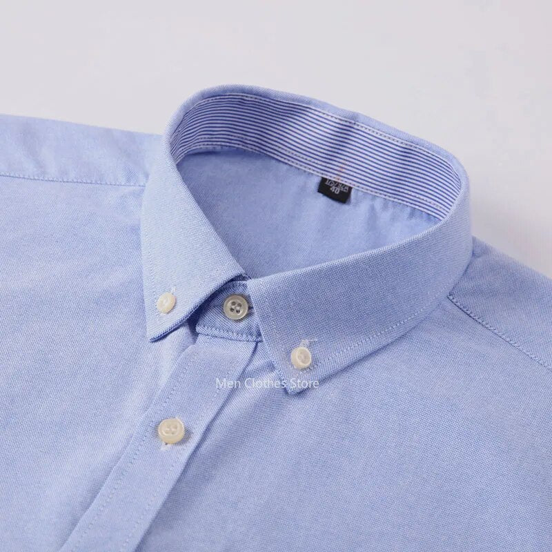 Men's Cotton Oxford Short Sleeve Square Collar Casual Shirts Single Pocket