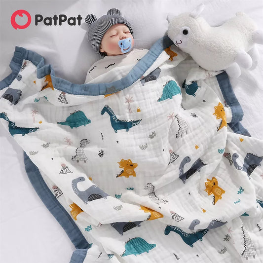100% Cotton Baby Blanket Cartoon Pattern made from 6-layer organic Muslin Cotton.
